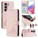 For Itel A95 5G Cat Rat Embossed Pattern RFID Leather Phone Case with Lanyard(Pink)