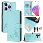 For Itel A90 Cat Rat Embossed Pattern RFID Leather Phone Case with Lanyard(Mint Green)