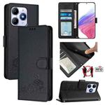 For Itel A90 Cat Rat Embossed Pattern RFID Leather Phone Case with Lanyard(Black)