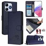 For Itel A90 Cat Rat Embossed Pattern RFID Leather Phone Case with Lanyard(Blue)