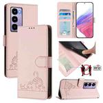 For Itel City 100 Cat Rat Embossed Pattern RFID Leather Phone Case with Lanyard(Pink)