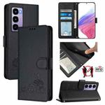 For Itel City 100 Cat Rat Embossed Pattern RFID Leather Phone Case with Lanyard(Black)