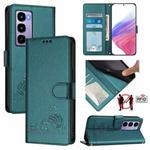 For Itel City 100 Cat Rat Embossed Pattern RFID Leather Phone Case with Lanyard(Peacock Green)