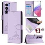 For Itel City 100 Cat Rat Embossed Pattern RFID Leather Phone Case with Lanyard(Purple)