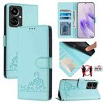 For Tecno Camon 19 Cat Rat Embossed Pattern RFID Leather Phone Case with Lanyard(Mint Green)