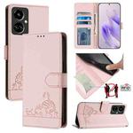 For Tecno Camon 19 Cat Rat Embossed Pattern RFID Leather Phone Case with Lanyard(Pink)