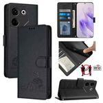 For Tecno Camon 20 / 20 Pro 4G Cat Rat Embossed Pattern RFID Leather Phone Case with Lanyard(Black)