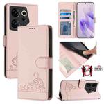 For Tecno Camon 20 Premier 5G / CK9N Cat Rat Embossed Pattern RFID Leather Phone Case with Lanyard(Pink)