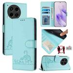 For Tecno Camon 30 5G CL7 Cat Rat Embossed Pattern RFID Leather Phone Case with Lanyard(Mint Green)