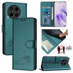 For Tecno Camon 30 5G CL7 Cat Rat Embossed Pattern RFID Leather Phone Case with Lanyard(Peacock Green)
