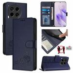 For Tecno Camon 30 5G CL7 Cat Rat Embossed Pattern RFID Leather Phone Case with Lanyard(Blue)