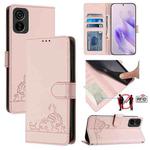 For Tecno POP 6C Cat Rat Embossed Pattern RFID Leather Phone Case with Lanyard(Pink)