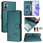 For Tecno POVA 4 Cat Rat Embossed Pattern RFID Leather Phone Case with Lanyard(Peacock Green)