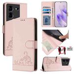 For Tecno Pova 5 Pro 5G Cat Rat Embossed Pattern RFID Leather Phone Case with Lanyard(Pink)