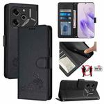 For Tecno Pova 6 Pro li9 Cat Rat Embossed Pattern RFID Leather Phone Case with Lanyard(Black)