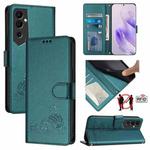 For Tecno Pova NEO 2 Cat Rat Embossed Pattern RFID Leather Phone Case with Lanyard(Peacock Green)