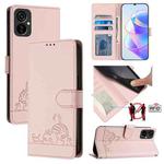 For Tecno Spark 9 Pro / 9T Cat Rat Embossed Pattern RFID Leather Phone Case with Lanyard(Pink)