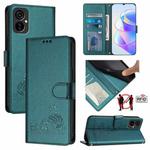 For Tecno Spark 9 Pro / 9T Cat Rat Embossed Pattern RFID Leather Phone Case with Lanyard(Peacock Green)