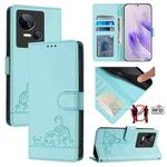 For Tecno Spark 10 5G Cat Rat Embossed Pattern RFID Leather Phone Case with Lanyard(Mint Green)
