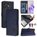 For Tecno Spark 10C Cat Rat Embossed Pattern RFID Leather Phone Case with Lanyard(Blue)