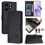 For Tecno Spark 20 Cat Rat Embossed Pattern RFID Leather Phone Case with Lanyard(Black)