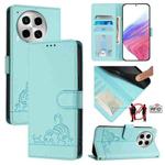 For Tecno Camon 30 5G Cat Rat Embossed Pattern RFID Leather Phone Case with Lanyard(Mint Green)