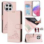 For Tecno Camon 30 5G Cat Rat Embossed Pattern RFID Leather Phone Case with Lanyard(Pink)