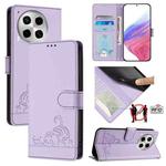 For Tecno Camon 30 5G Cat Rat Embossed Pattern RFID Leather Phone Case with Lanyard(Purple)