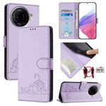 For Tecno Camon 30 Pro 5G Cat Rat Embossed Pattern RFID Leather Phone Case with Lanyard(Purple)