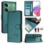 For Tecno Pova 6 4G Cat Rat Embossed Pattern RFID Leather Phone Case with Lanyard(Peacock Green)