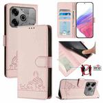 For Tecno Pova 6 Neo Cat Rat Embossed Pattern RFID Leather Phone Case with Lanyard(Pink)