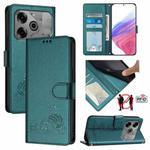 For Tecno Pova 6 Neo Cat Rat Embossed Pattern RFID Leather Phone Case with Lanyard(Peacock Green)