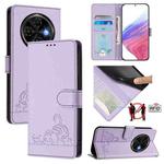 For Tecno Spark 30C Cat Rat Embossed Pattern RFID Leather Phone Case with Lanyard(Purple)