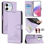 For Tecno Spark 30 5G Cat Rat Embossed Pattern RFID Leather Phone Case with Lanyard(Purple)