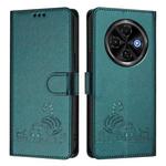 For Tecno Spark 30C 5G / Pop 9 5G Cat Rat Embossed Pattern RFID Leather Phone Case with Lanyard(Peacock Green)