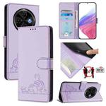 For Tecno Spark 30C 5G / Pop 9 5G Cat Rat Embossed Pattern RFID Leather Phone Case with Lanyard(Purple)