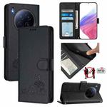 For Tecno Camon 40 Premier Cat Rat Embossed Pattern RFID Leather Phone Case with Lanyard(Black)