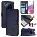 For Tecno Camon 40 Premier Cat Rat Embossed Pattern RFID Leather Phone Case with Lanyard(Blue)