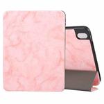 For iPad Air 11 2024 Three-fold Marble Texture Protective Tablet Case with Pen Slot(Pink)