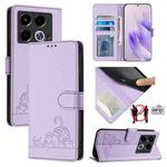 For Infinix Note 40 Cat Rat Embossed Pattern RFID Leather Phone Case with Lanyard(Purple)