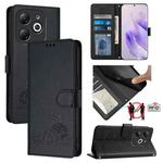 For Infinix Smart 8 Cat Rat Embossed Pattern RFID Leather Phone Case with Lanyard(Black)