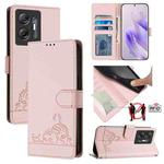 For Infinix Hot 30 5G Cat Rat Embossed Pattern RFID Leather Phone Case with Lanyard(Pink)