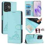 For Infinix Hot 30 Play Cat Rat Embossed Pattern RFID Leather Phone Case with Lanyard(Mint Green)