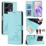 For Infinix Note 30 VIP Cat Rat Embossed Pattern RFID Leather Phone Case with Lanyard(Mint Green)