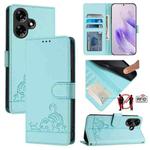 For Infinix Hot 30I Cat Rat Embossed Pattern RFID Leather Phone Case with Lanyard(Mint Green)