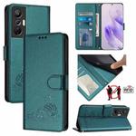 For Infinix Hot 20S / 20 Pro Cat Rat Embossed Pattern RFID Leather Phone Case with Lanyard(Peacock Green)