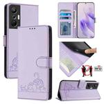 For Infinix Hot 20S / 20 Pro Cat Rat Embossed Pattern RFID Leather Phone Case with Lanyard(Purple)