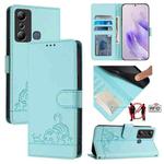 For Infinix Hot 20I X665E Cat Rat Embossed Pattern RFID Leather Phone Case with Lanyard(Mint Green)