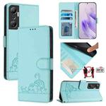 For Infinix Hot 20 X6826 Cat Rat Embossed Pattern RFID Leather Phone Case with Lanyard(Mint Green)