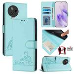 For Infinix Note 12 2023 Cat Rat Embossed Pattern RFID Leather Phone Case with Lanyard(Mint Green)